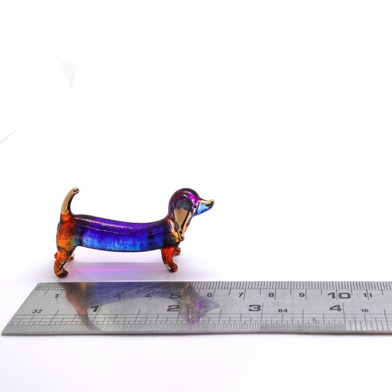 Sansukjai Dachshund Miniature Figurines Dog Animals Hand Blown Glass Art Gold Trim Collectible Gift Decorate (Blue Orange) - Image 2